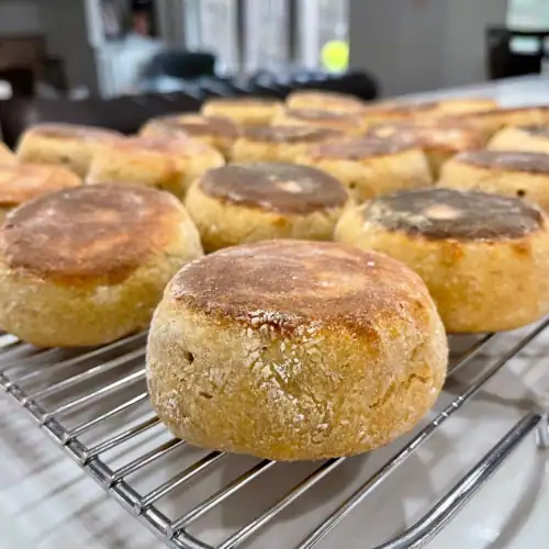 fresh milled sourdough english muffins