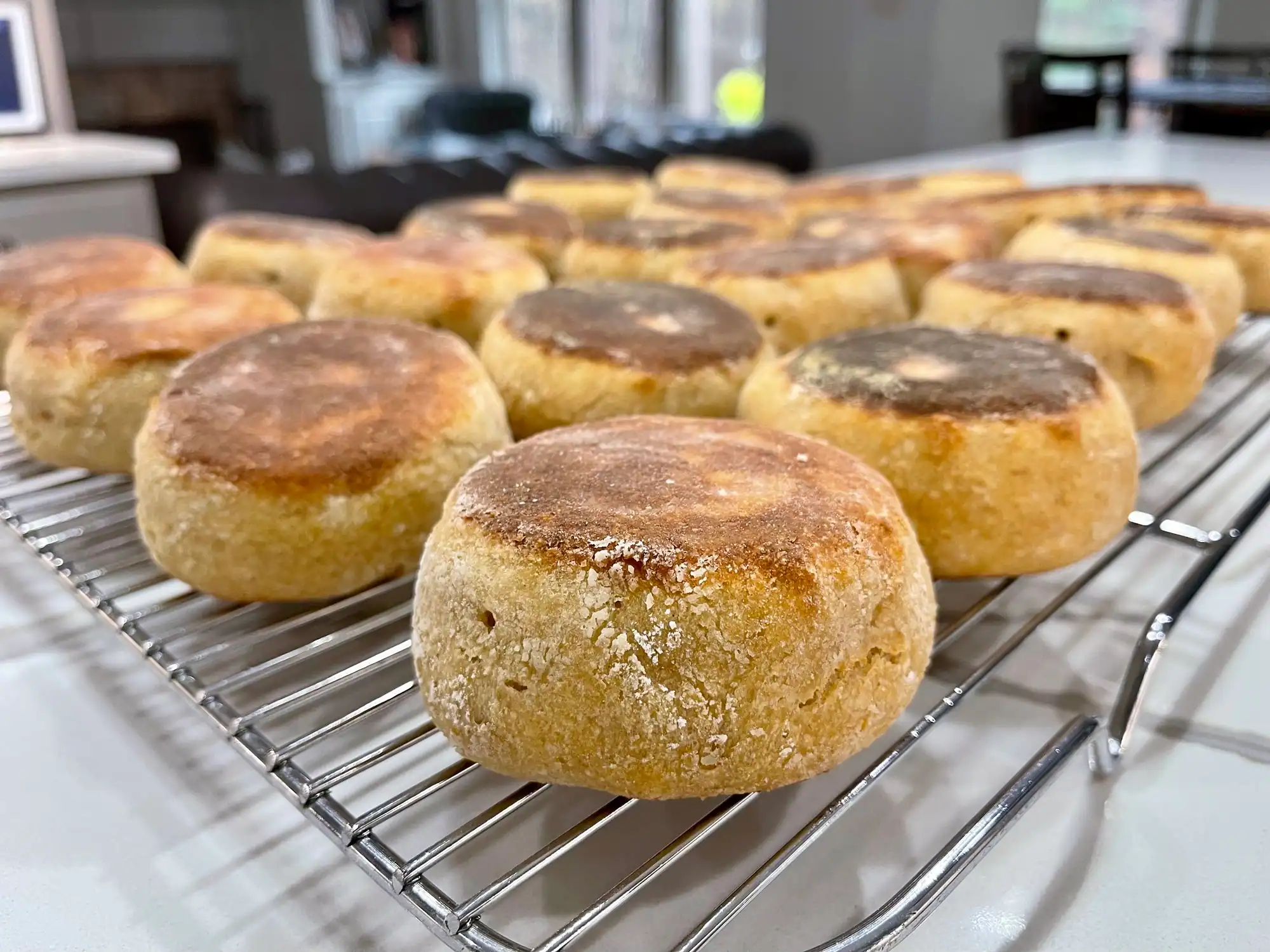 fresh milled sourdough english muffins