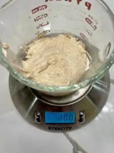 Measuring sourdough starter for recipe