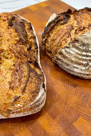 Fresh-milled sourdough bread hot out of the oven