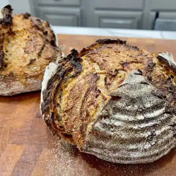 Fresh-milled sourdough bread hot out of the oven