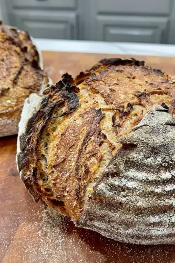 Fresh-milled sourdough bread hot out of the oven