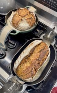 sourdough loaves hot out of the oven