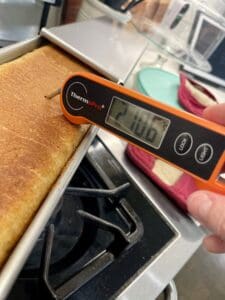 Checking the internal temperature of the sandwich bread